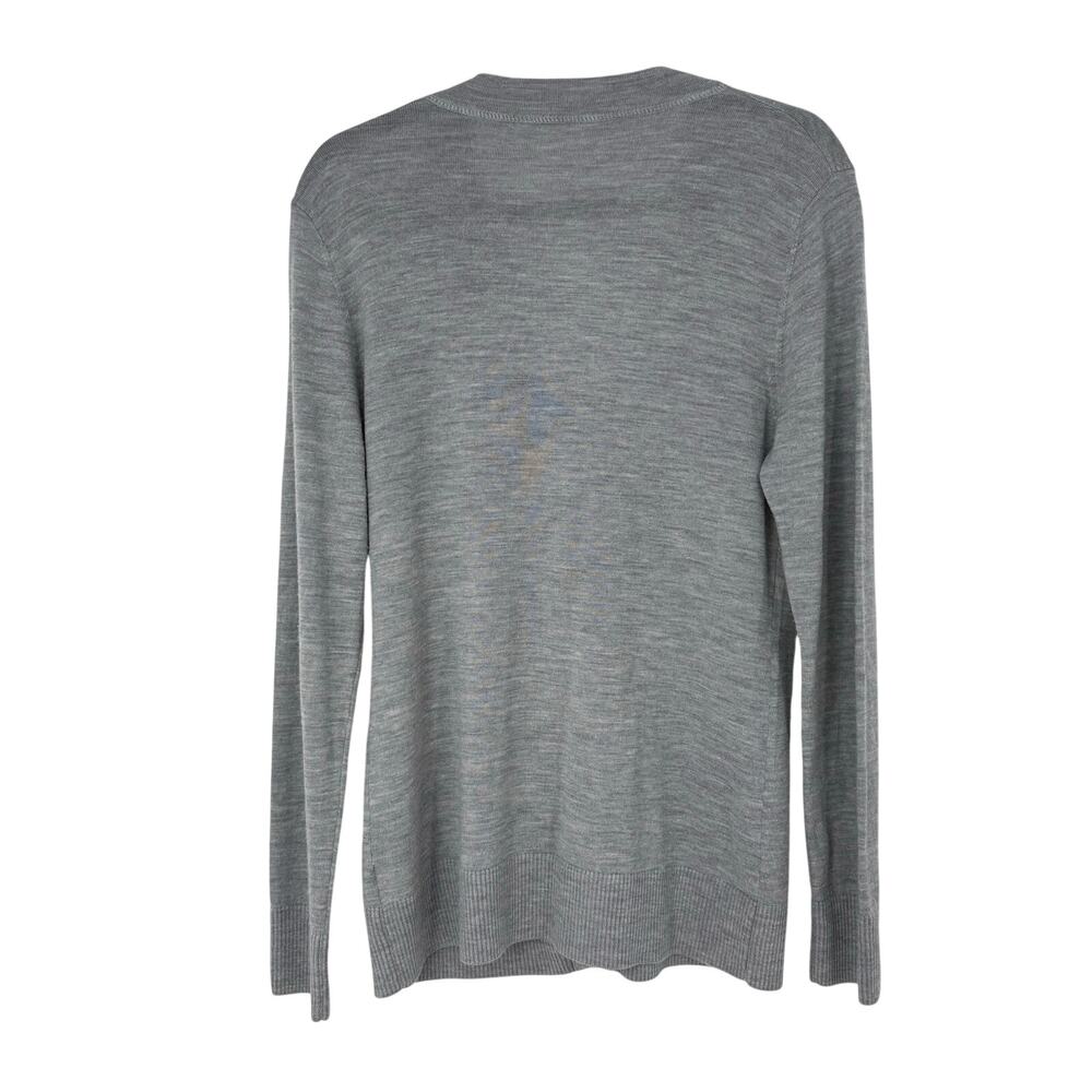 Tory Burch Simone Gray 100% Merino Wool Button Cardigan Sweater M Quiet Luxury - Picture 3 of 7